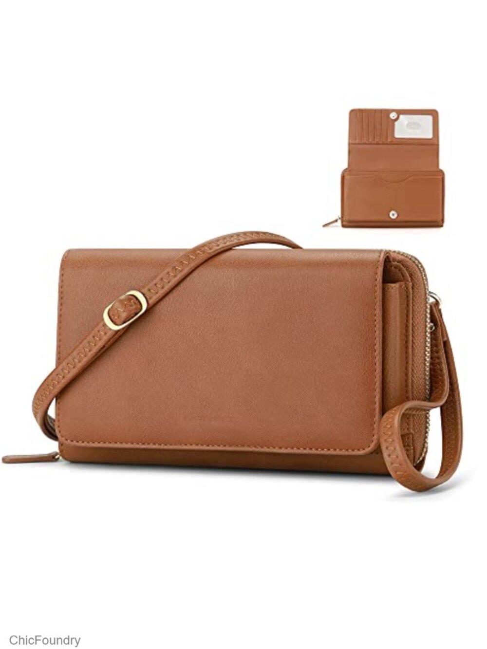 RFID Crossbody Wallet Wristlet with Card Slots PU Leather Zip Clutch